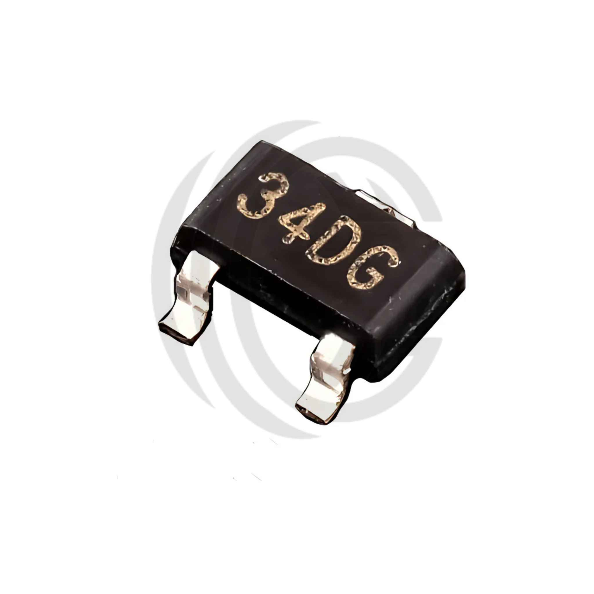 AO3400 surface mount transistor component with black casing and metal leads from The Component Centre