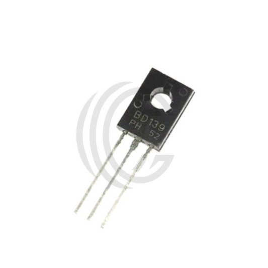 BD139 transistor with three metal leads and black rectangular body from The Component Centre
