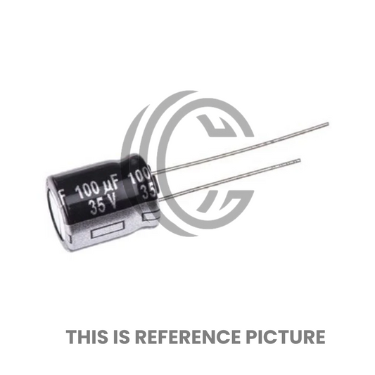 The Component Centre 100uF 35V aluminum electrolytic capacitor with two metal leads