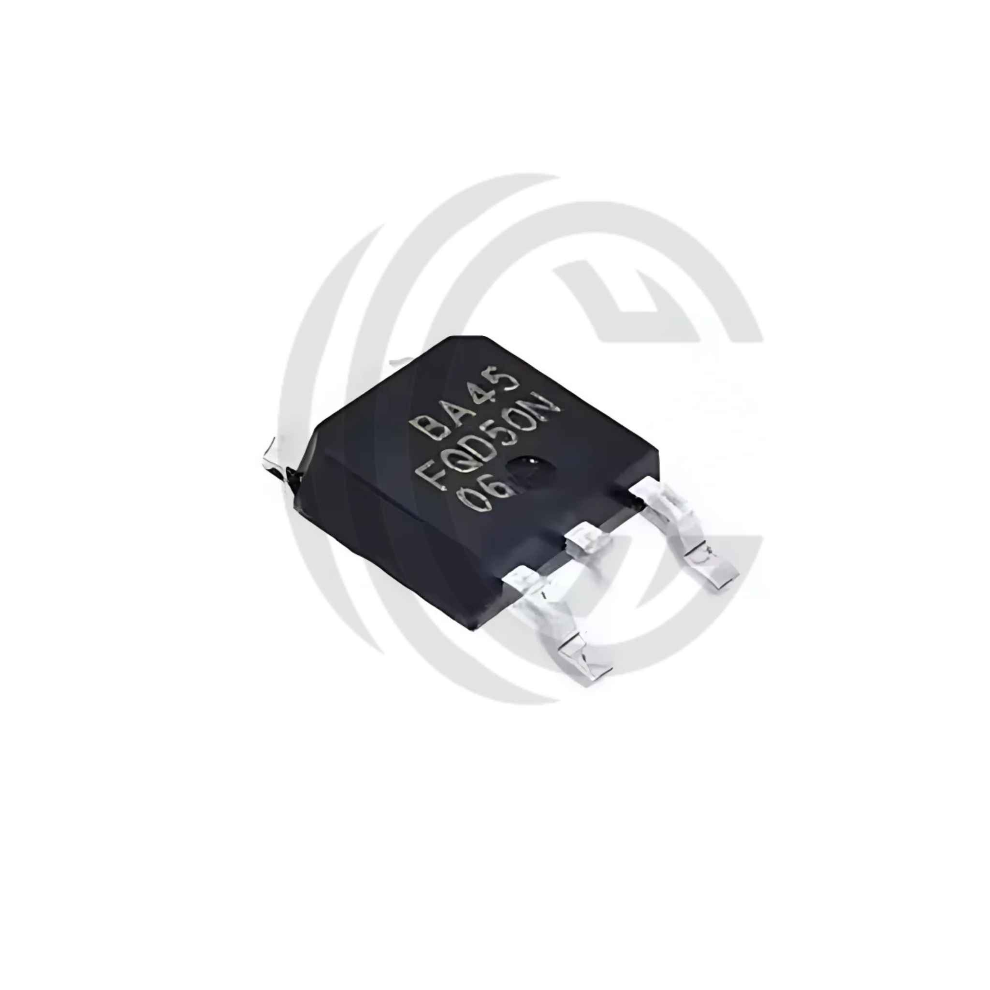 FQD50N06 electronic component transistor with three metal legs