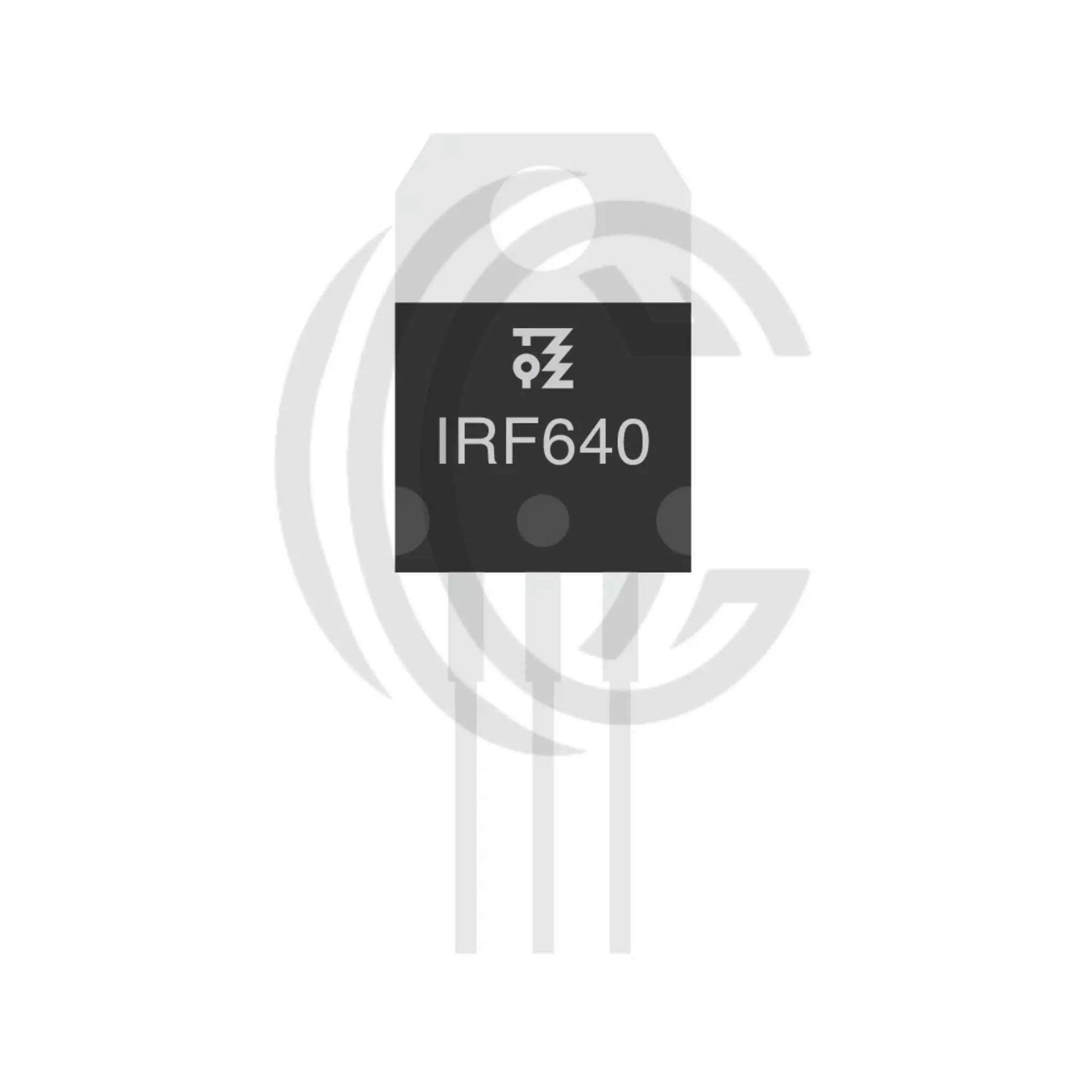IRF640 transistor component with three metal legs used for electronic circuit applications