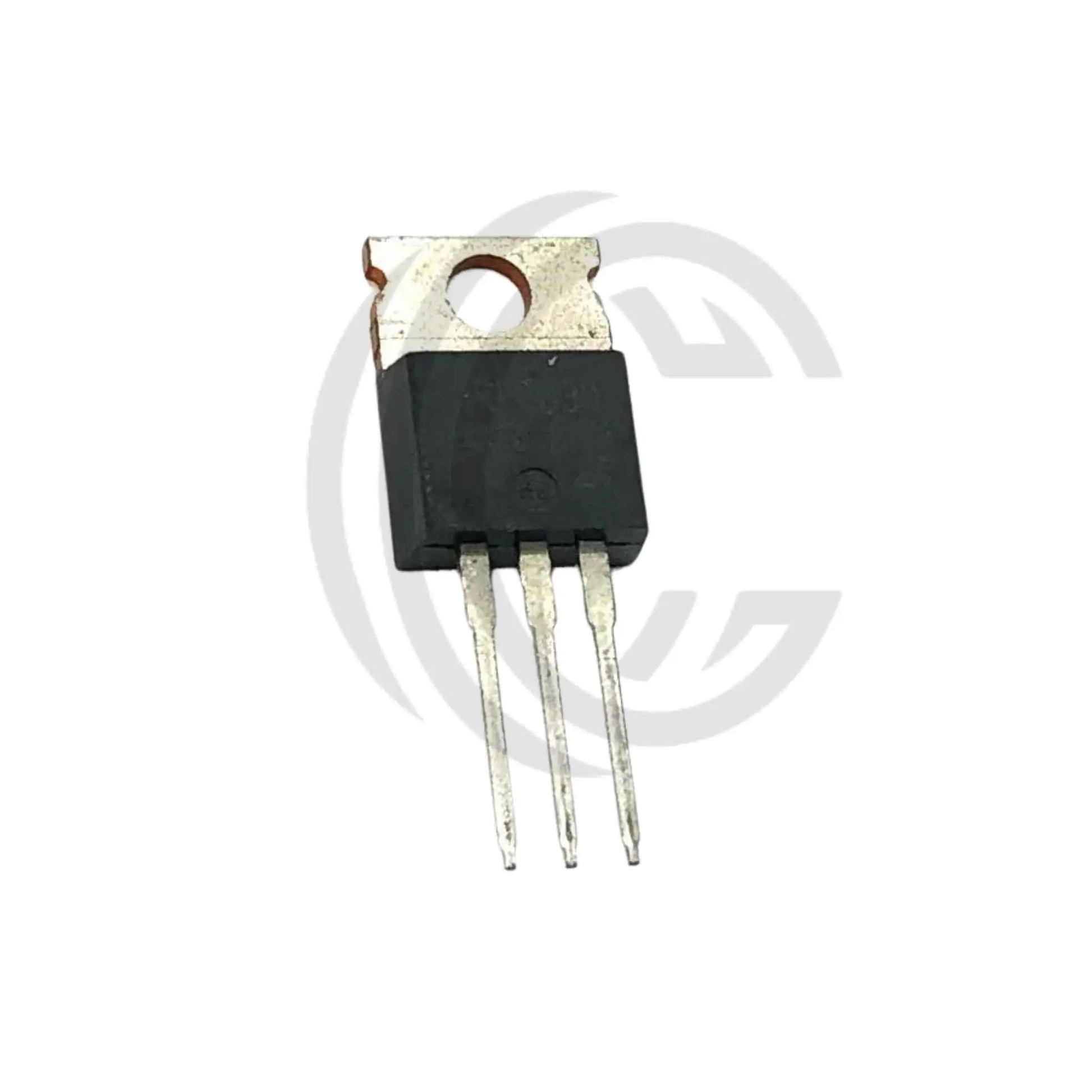 IRFBG30 transistor component with three metal leads and black body