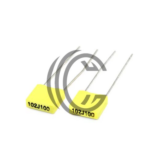 The Component Centre 102J100 1nF yellow film capacitors with long metal leads