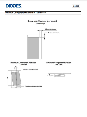 Technical diagram showing maximum component movement and rotation for 2SC2873 in tape pocket