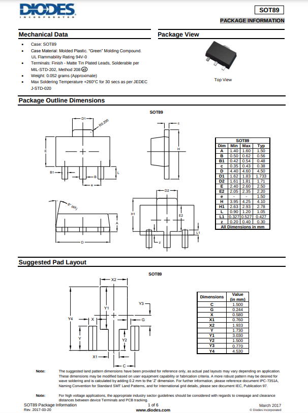 Technical datasheet diagram showing package dimensions and pad layout for 2SC2873 transistor from The Component Centre