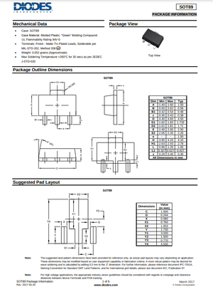 Technical datasheet diagram showing package dimensions and pad layout for 2SC2873 transistor from The Component Centre