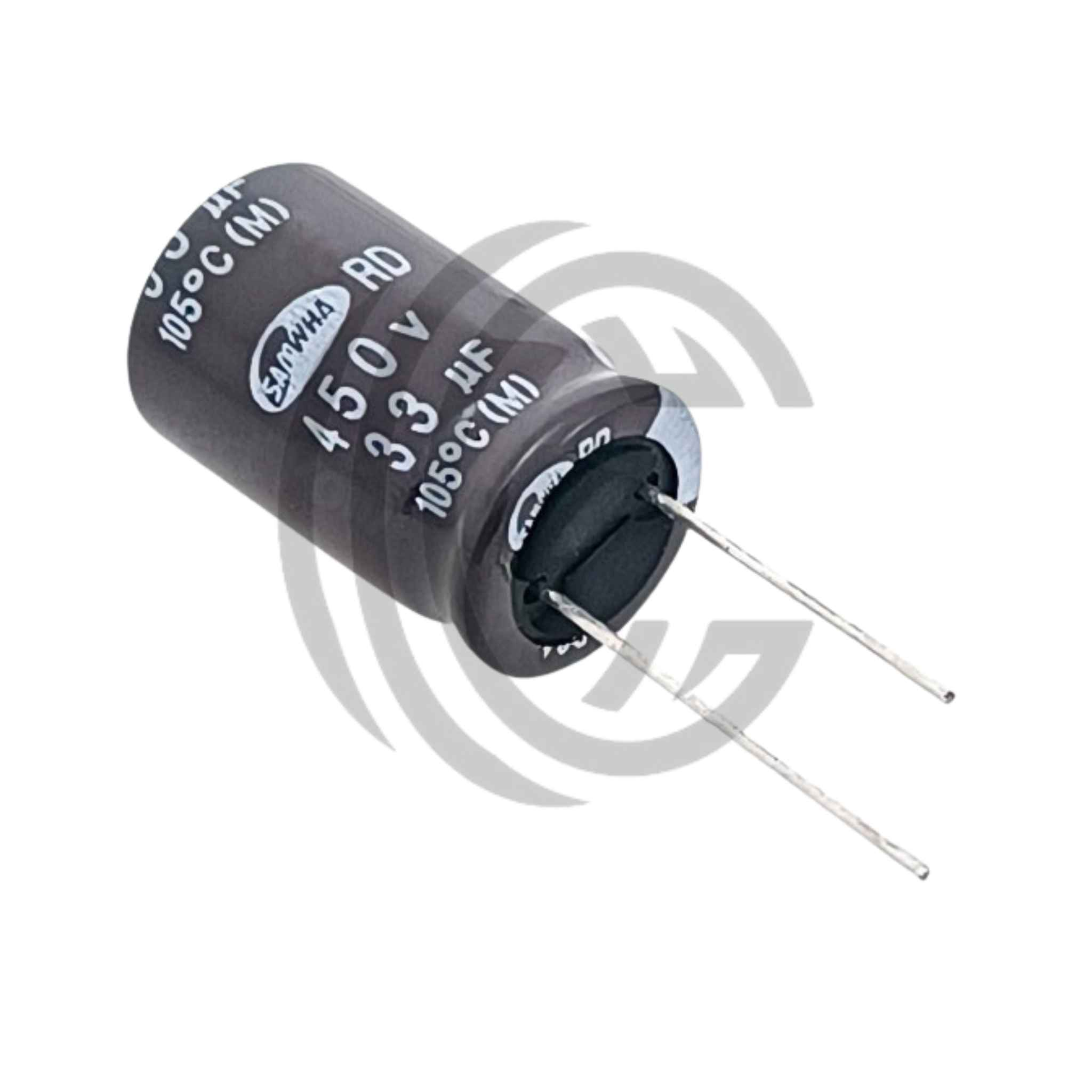33uF 450V electrolytic capacitor with two metal leads for electronic circuit use