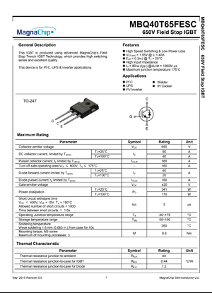 MagnaChip 40T65QES 650V Field Stop IGBT semiconductor datasheet with technical specifications