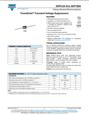 Vishay TRANSZORB 5KP54A transient voltage suppressor diode with specifications and features datasheet