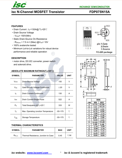 FDP075N15A 075N15 MOSFET Transistor in Pakistan