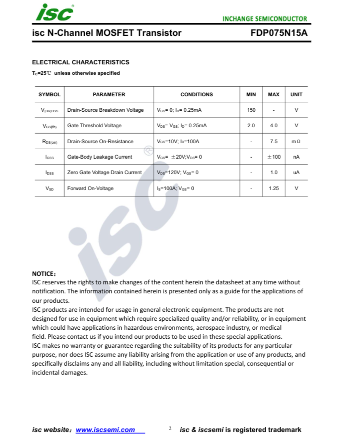 FDP075N15A 075N15 MOSFET Transistor in Pakistan