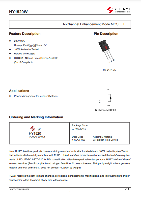 HY1920W TO-247 N-Channel MOSFET | 200V, 90A Available in Pakistan