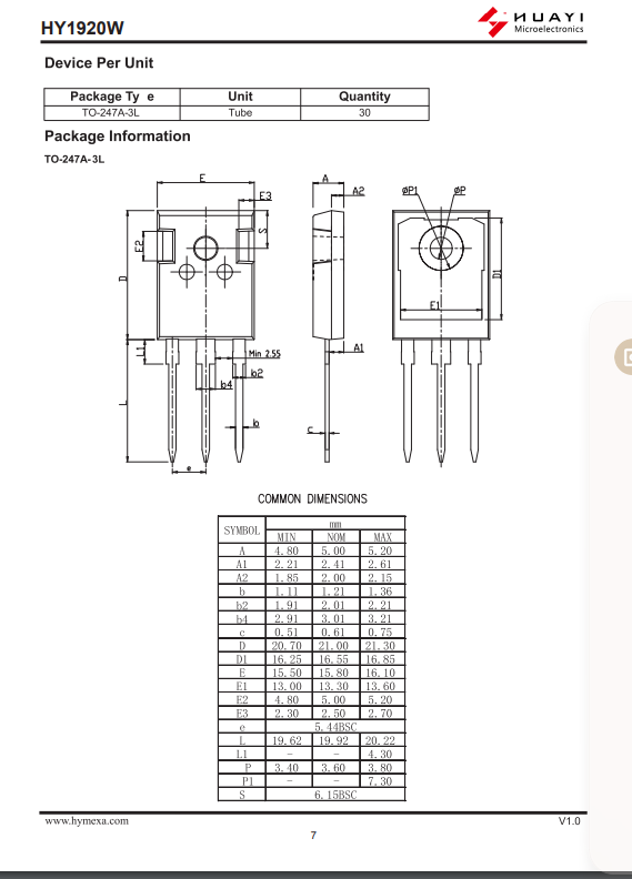 HY1920W TO-247 N-Channel MOSFET | 200V, 90A Available in Pakistan