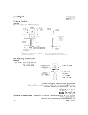 IRF2807 MOSFET 75V Datasheet