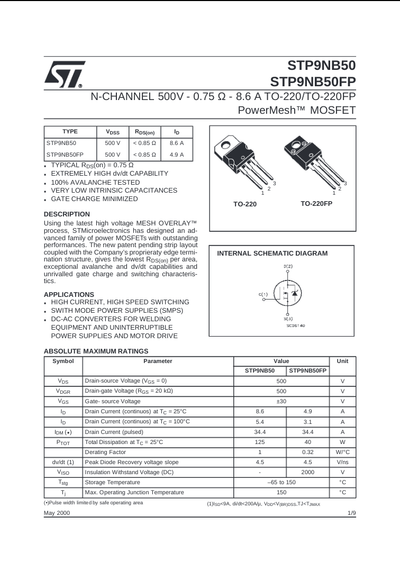 P9NB50FP Power MOSFET TO-220 | Best Price in Pakistan