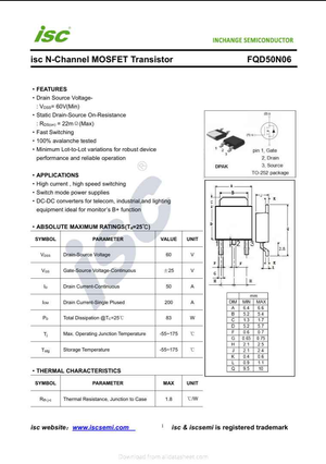 FQD50N06 60V 50A N-Channel MOSFET in Pakistan