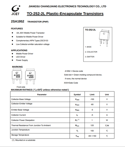 2SA1952 PNP Transistor TO-252 | High Performance Transistor