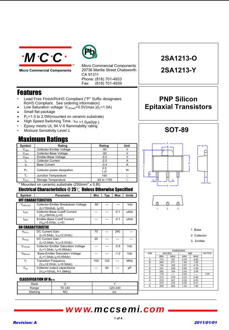 2SA1213-NY Transistor SOT-89 | The Component Centre