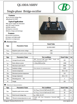 QL100A1600V single-phase rectifier module Datasheet