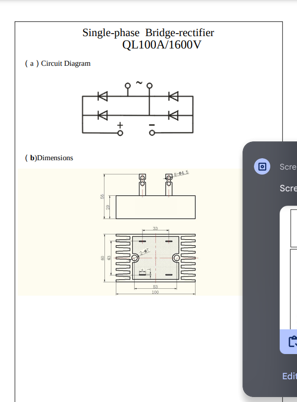 QL100A1600V single-phase rectifier module Datasheet