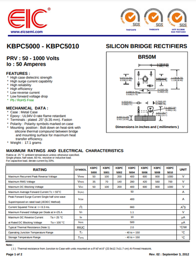 KBPC5010 50A 1000V Bridge Rectifier in Pakistan