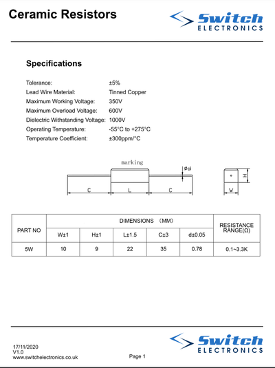 100R Axial 5W Ceramic Resistor Available in Pakistan