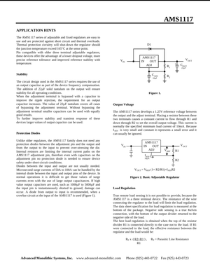 AMS11173.3V adjustable voltage regulator circuit diagram and application notes sheet