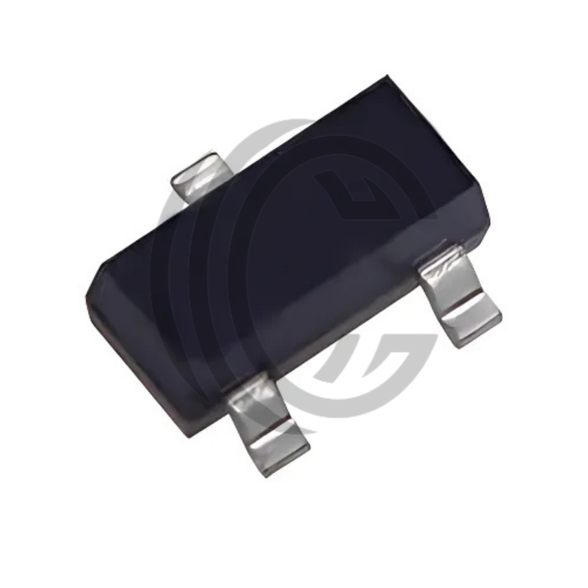 Close-up of a BAT54 L4P SOT-23 surface mount diode with three metal terminals