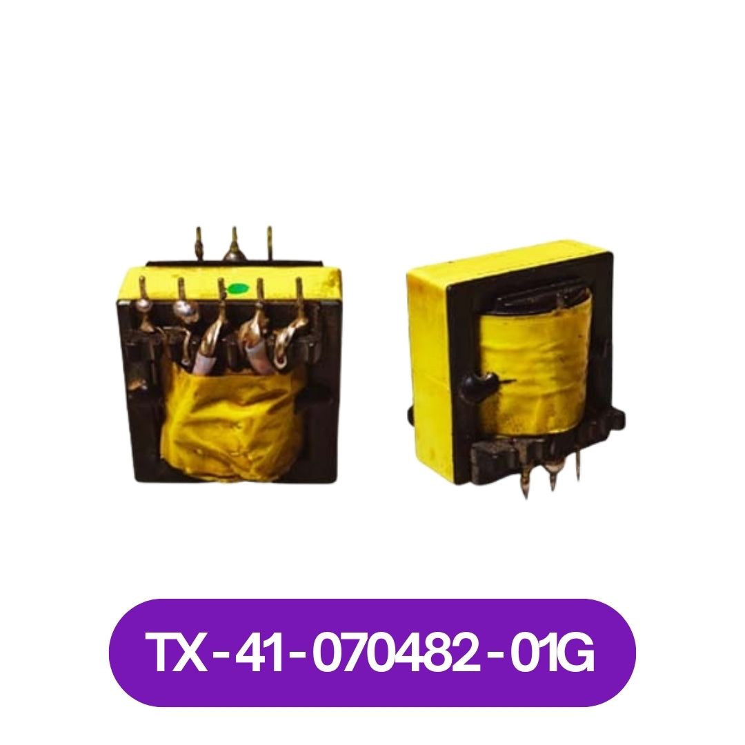 CHOPPER TRANSFORMER TX 41-070482-01G two yellow wrapped power chopper transformers with pins visible