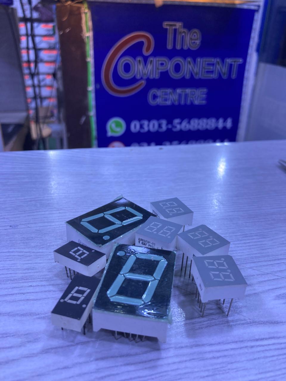 LTD323P-03 single digit seven segment LED displays assortment on tabletop with The Component Centre sign