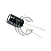 100uF 25V black electrolytic capacitor with two wire leads from The Component Centre