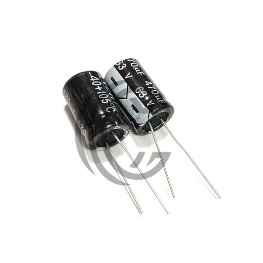 63V 470uF electrolytic capacitors with long metal leads from The Component Centre
