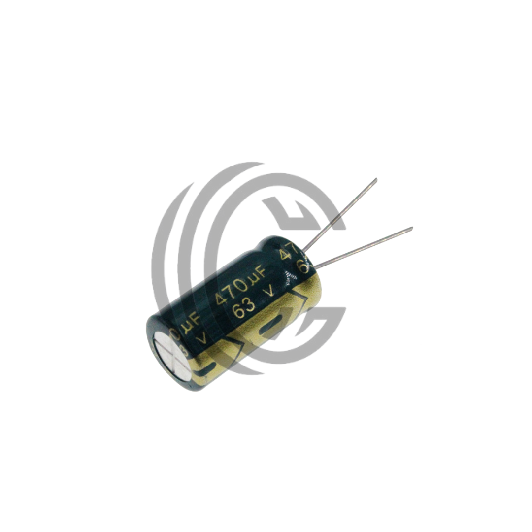 The Component Centre 63V 470uF electrolytic capacitor with axial leads for electronic circuits