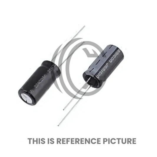 68uF 25V black cylindrical electrolytic capacitors with two metal leads from The Component Centre