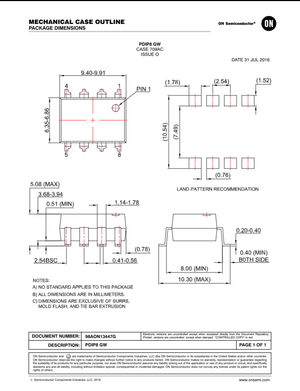 Technical mechanical case outline drawing for FOD3150A with package dimensions and pin configuration