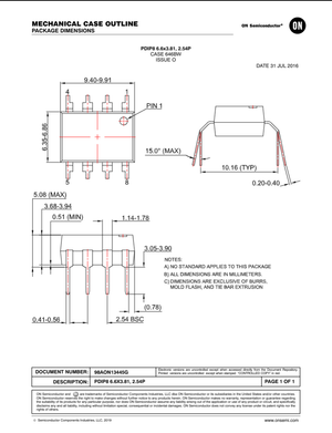Mechanical case outline and package dimensions diagram for FOD3150A semiconductor component by The Component Centre