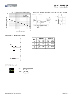 FR107 semiconductor datasheet by The Component Centre with electrical characteristics and package dimensions
