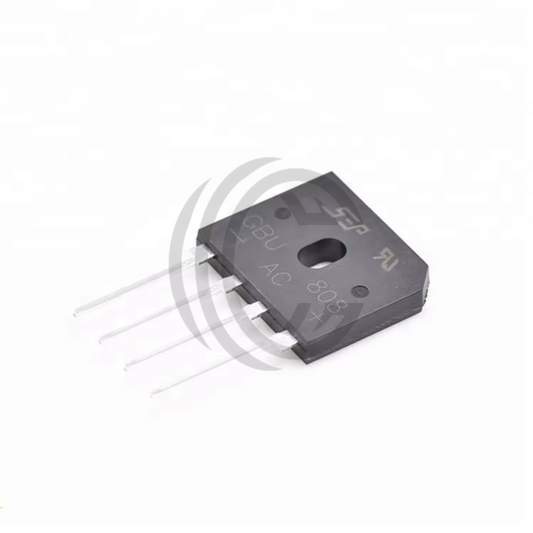 GBU808 bridge rectifier component with four metal leads for electronic circuit applications