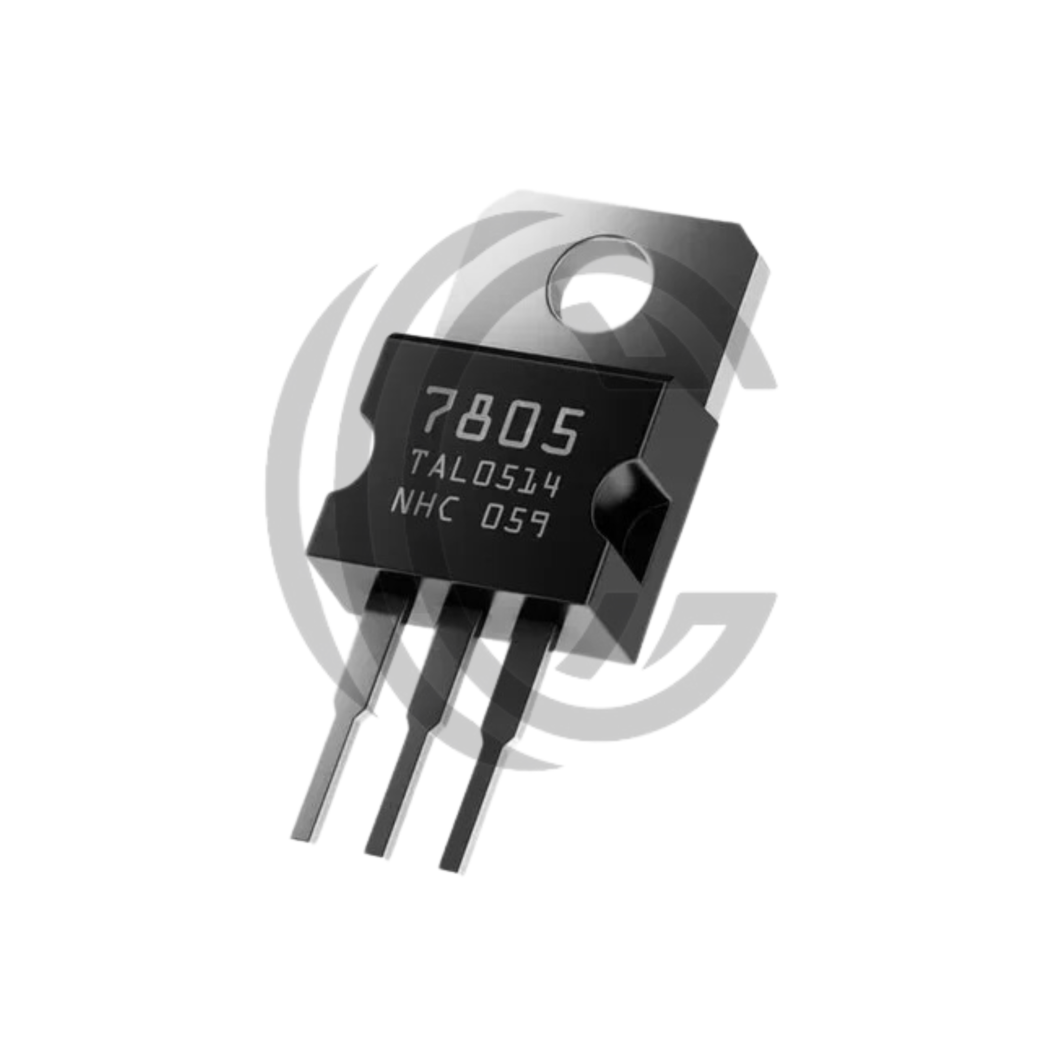 L7805 voltage regulator with three metal legs and mounting hole from The Component Centre