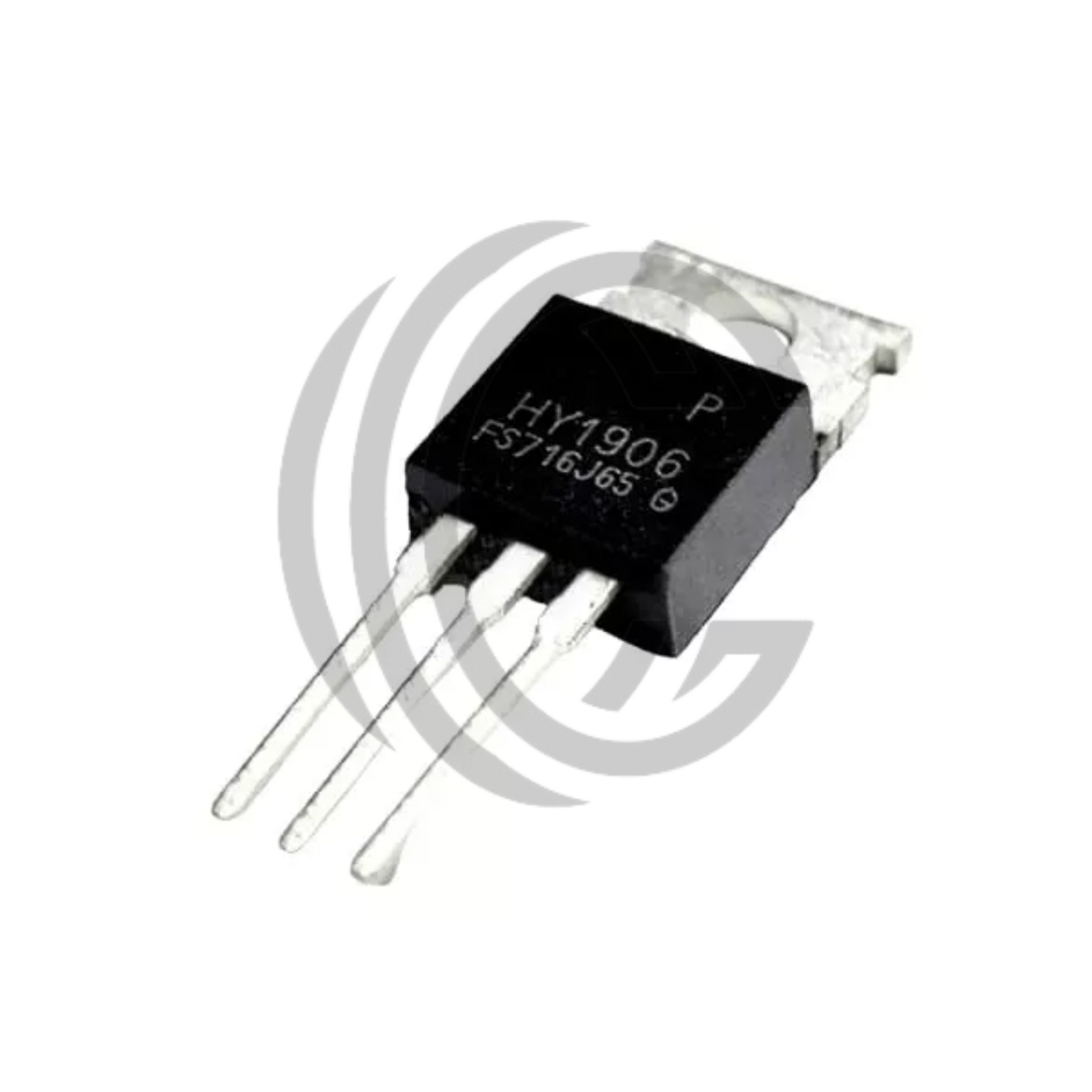 HY1906P electronic transistor component with three metal legs and black body from The Component Centre