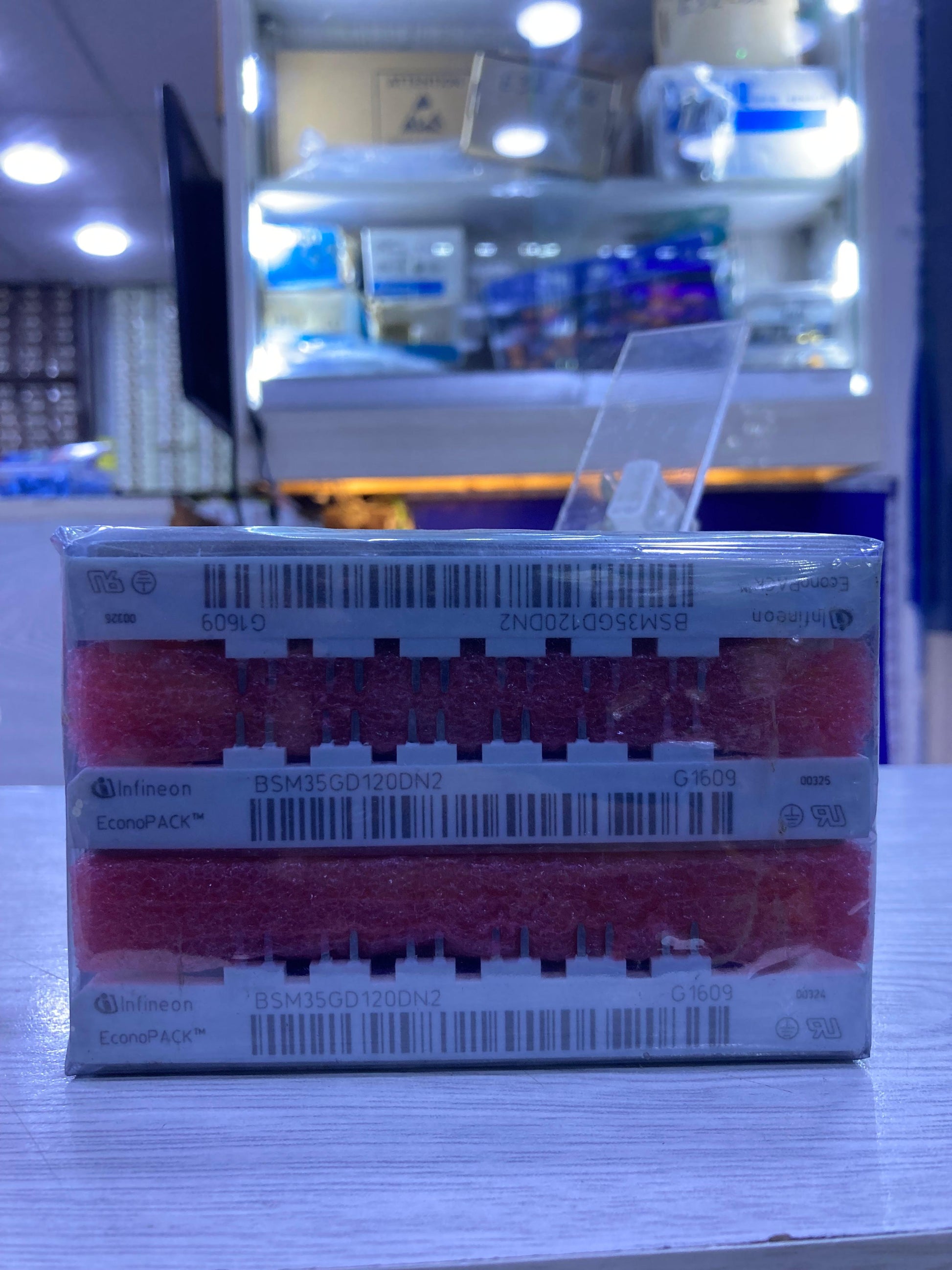 Infineon BSM35GD120DN2 power modules stacked in original packaging from The Component Centre