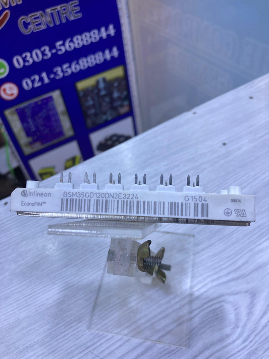 Top view of BSM35GD120DN2E3224 Infineon IGBT Module showing EconoPACK2 layout for 1200V, 50A inverter systems
