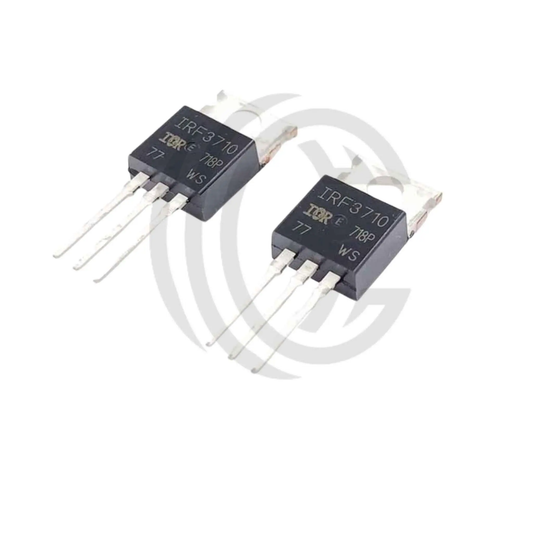 Two IRF3710 power MOSFET transistors with three metal leads