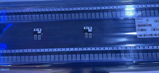 IRF3205 power MOSFET transistors displayed on black tape packaging from The Component Centre