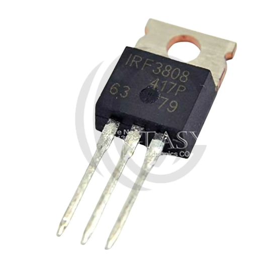 IRF3808 power MOSFET transistor with three metal legs and heat sink tab
