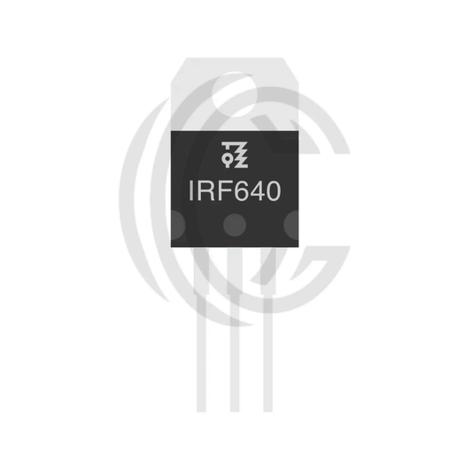 IRF640 transistor component with three metal legs used for electronic circuit applications
