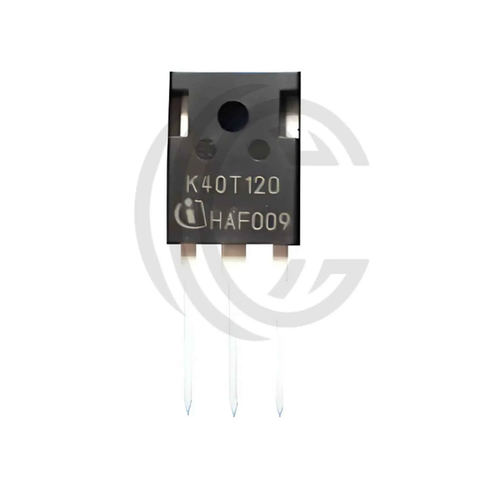K40T120 electronic component with three metal pins and black rectangular body from The Component Centre