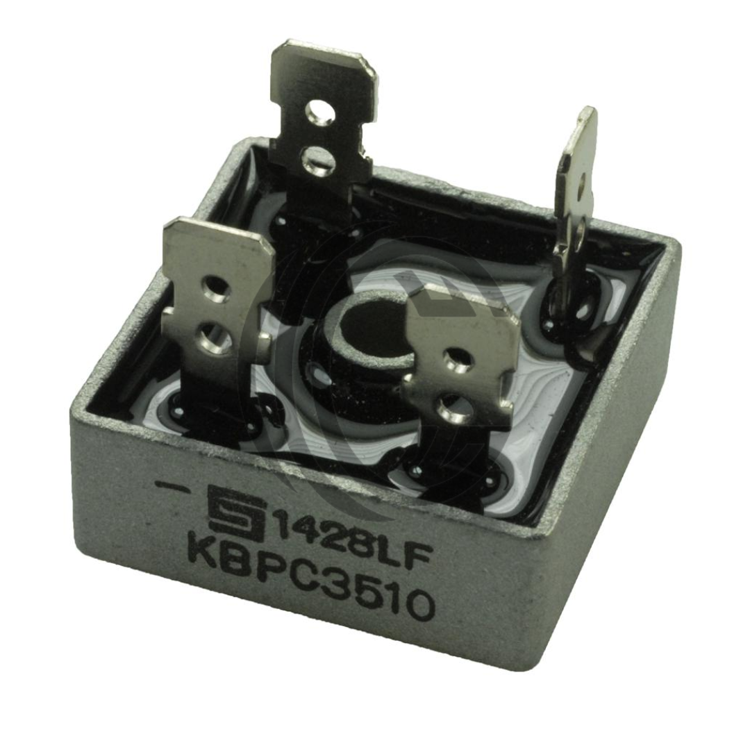 KBPC3510 bridge rectifier component from The Component Centre with four metal terminals