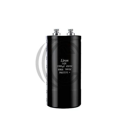 Liron black electrolytic capacitor 450V 12000uF with dual terminal posts for electronic circuits