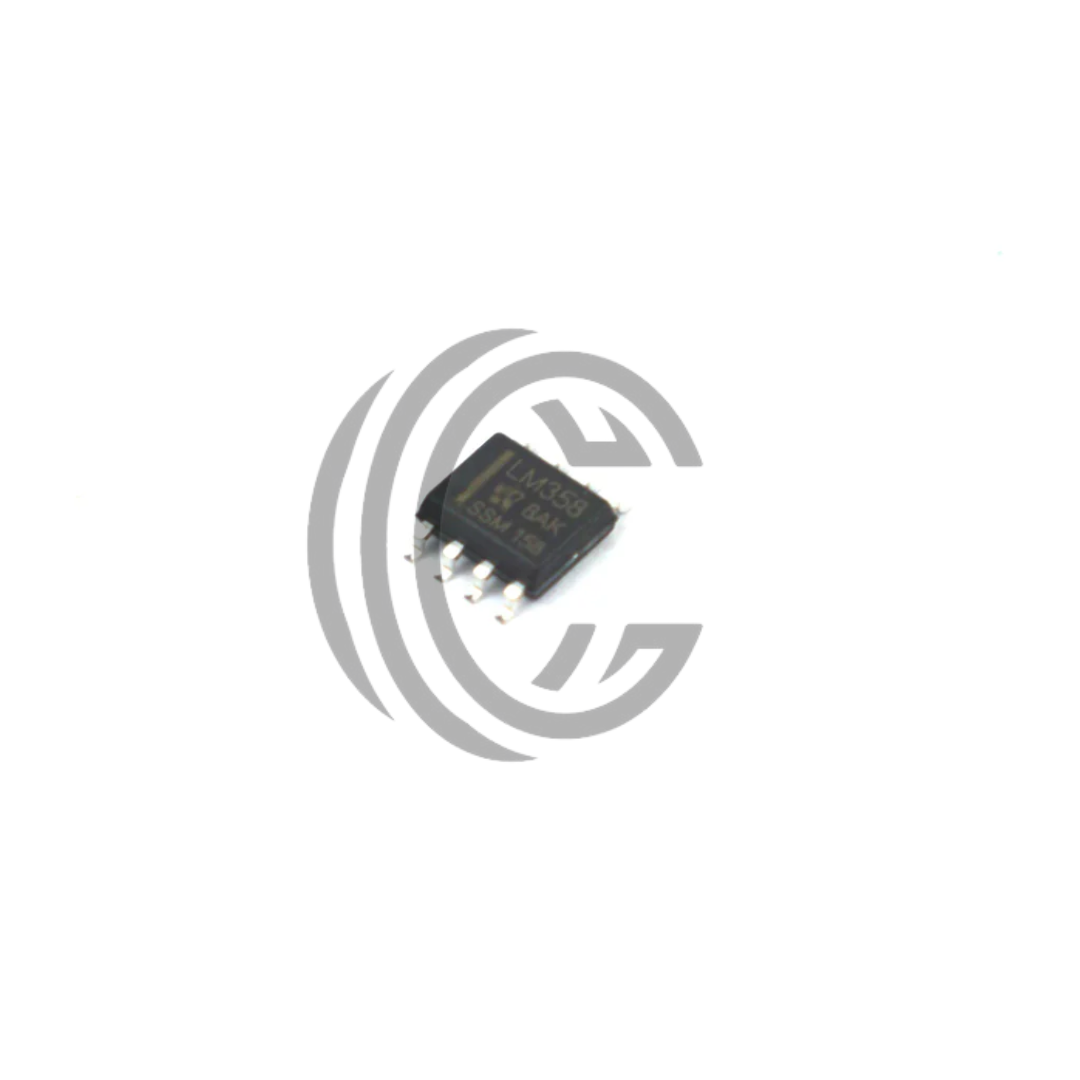 LM358 dual operational amplifier chip from The Component Centre with 8-pin small outline package